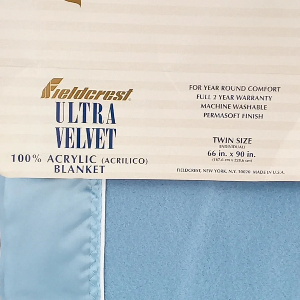 Vintage Fieldcrest Ultra Velvet Blue Twin Blanket NIB
